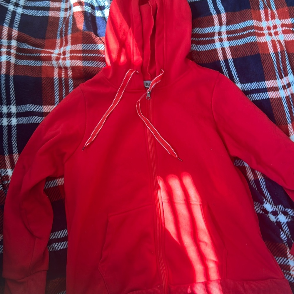Red zip up hoodie in size small